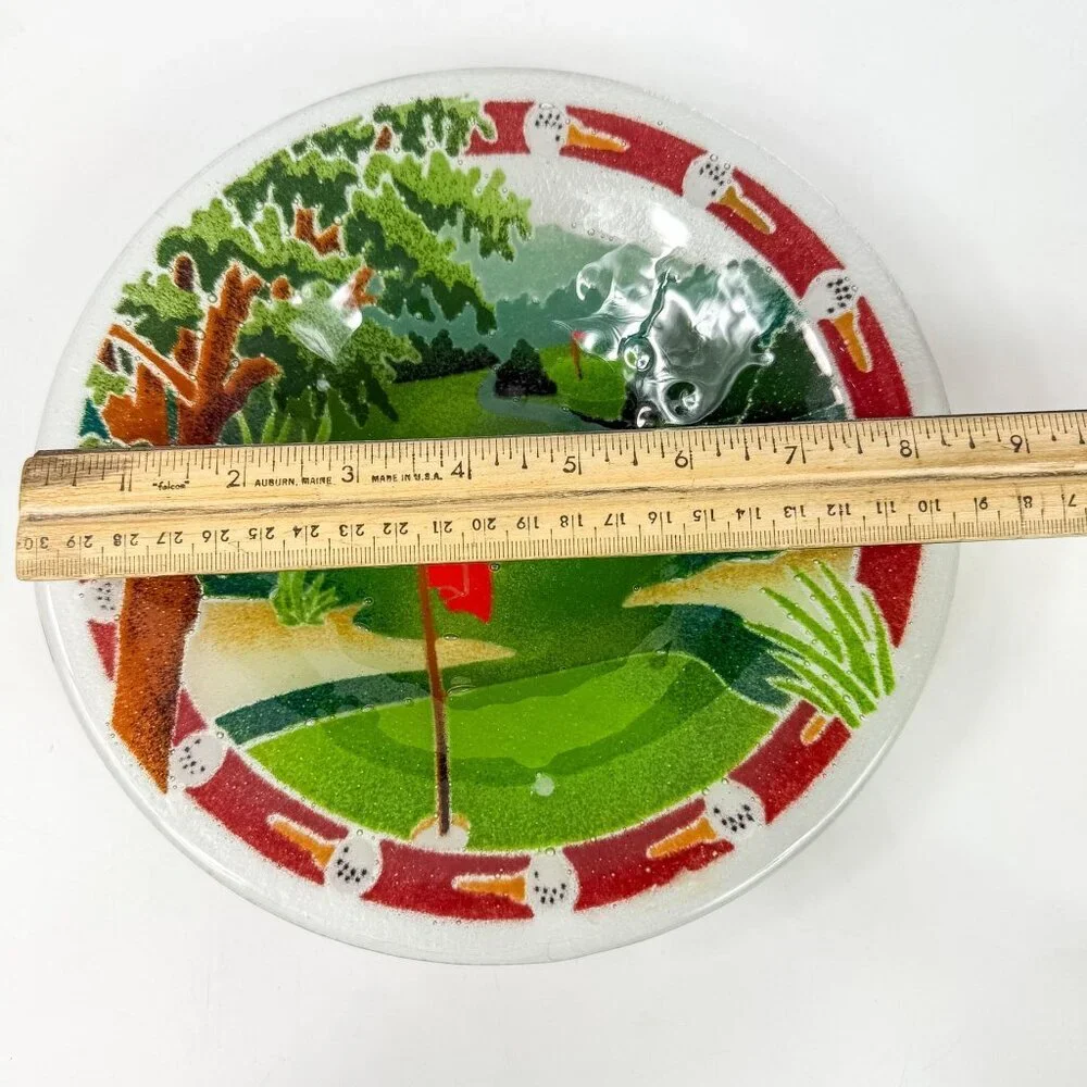 Peggy Karr Handcrafted Glass Bowl Golf Course Design 8.5